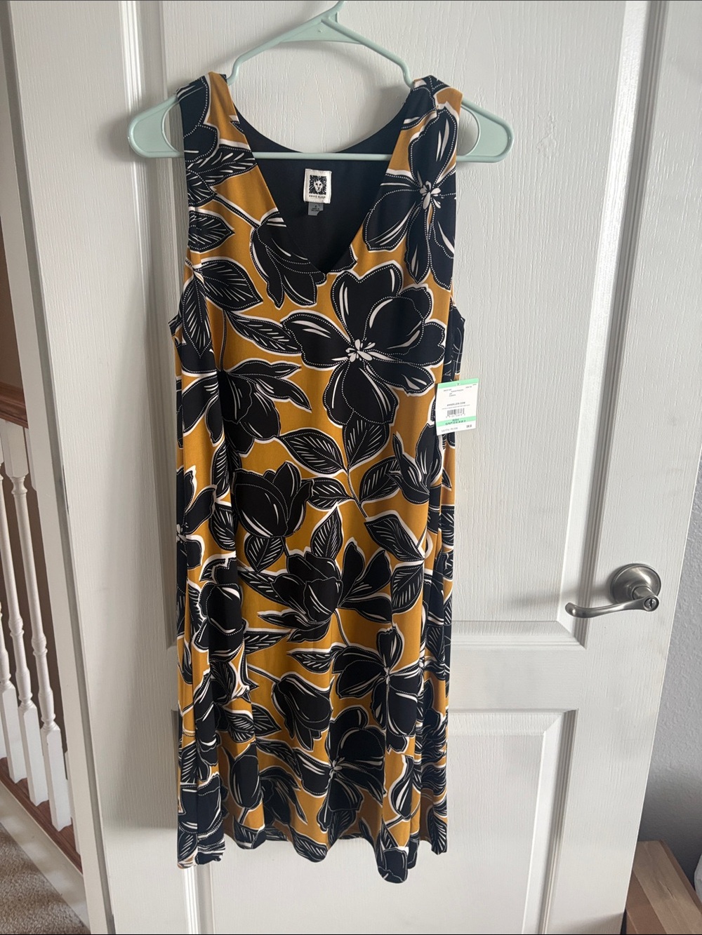 Anne Klein Black & Butterscotch Floral Sleeveless Midi Dress